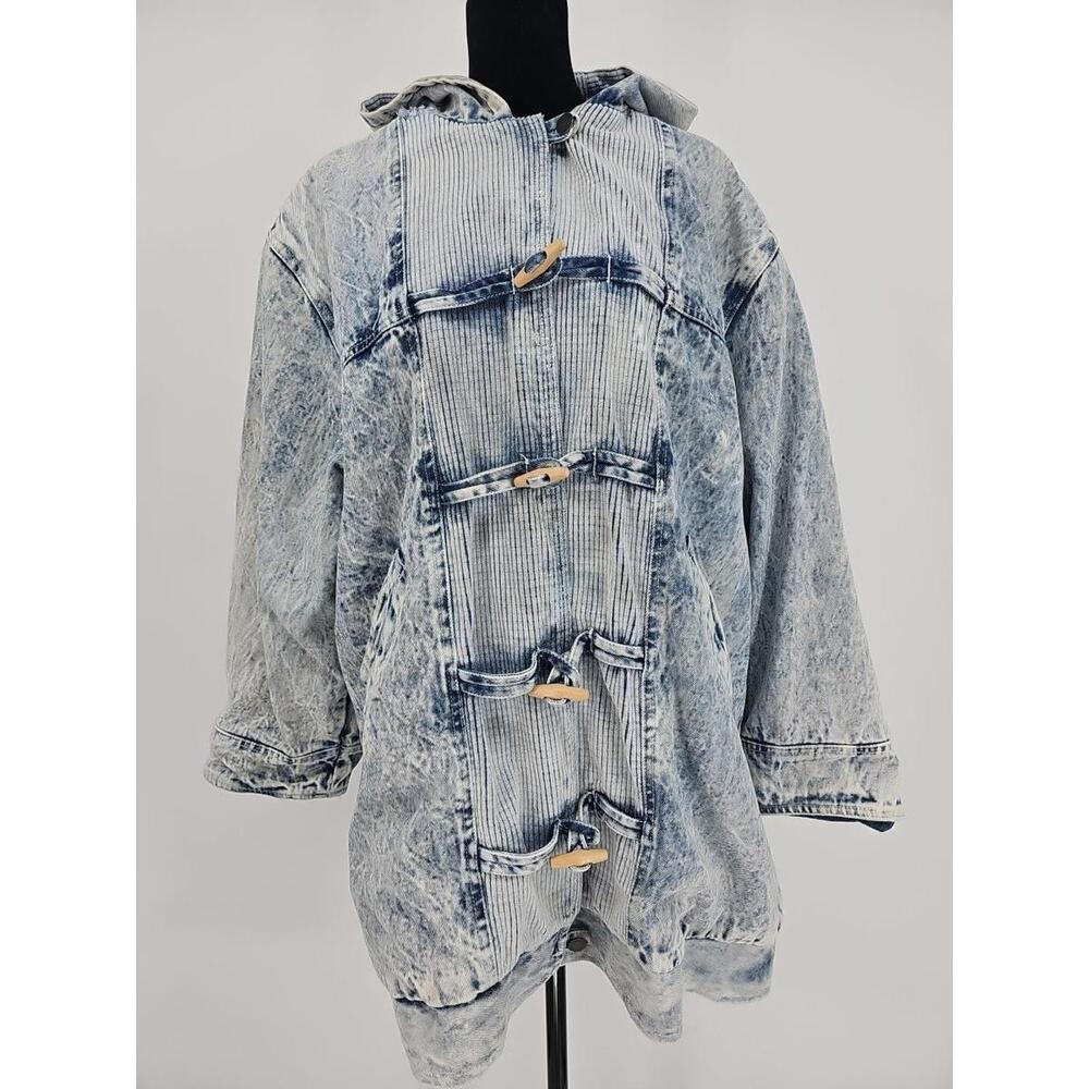 Vintage Gitano 80s Acid Wash Jean Jacket Medium Toggle Button Insulated Coat EUC - Picture 2 of 9